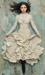 a painting of a woman in white dress