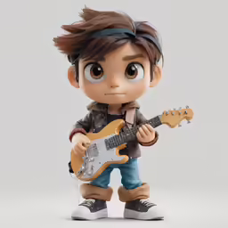 a small doll with an electric guitar