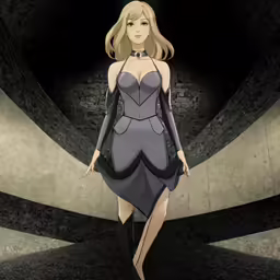 anime picture of the woman in an evening dress in a dark tunnel