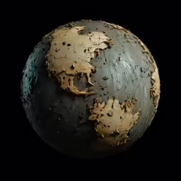 a close up photo of a brown and blue globe