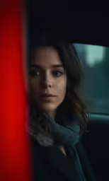 a beautiful young lady sitting in the passenger seat of a car