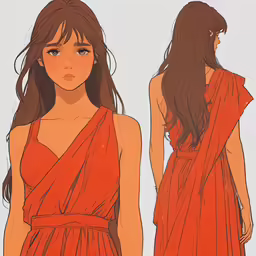 a young woman wearing a dress that has a tie on it