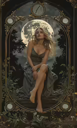 a woman in a green dress is sitting on a bench