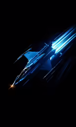 the front end of a black and blue car with lights