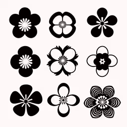 several different types of flowers on white background,flower silhouettes set on white background