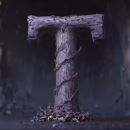 a rustic letter t made from branches and wood