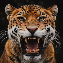 a close up of an angry looking tiger