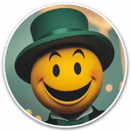 a round plate with an image of a smiling man wearing a green hat