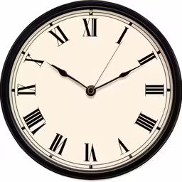 an analog clock on a white background with roman numerals