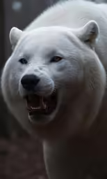 a close up of an ice bear in a forest