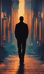a person walking down a city street in the rain,a person walks down a street with the city lights on