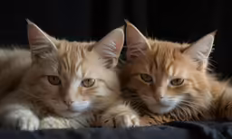 two ginger colored cats are lying down
