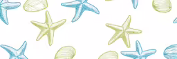 starfish and shells are drawn in a seamed pattern