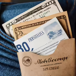 there are bills sticking out of a brown pocket