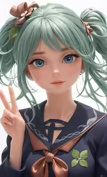 a doll with green hair, blue eyes and blonde hair