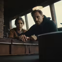a man sitting next to a woman in a restaurant