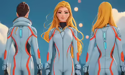 two girls in space suits looking at something