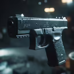 an automatic gun on display in a store