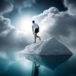 a person is standing on a rock looking into the sky