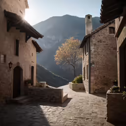 a narrow cobble stone street in a village