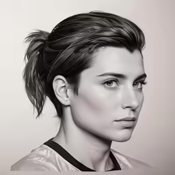 the portrait of a woman with a high bun
