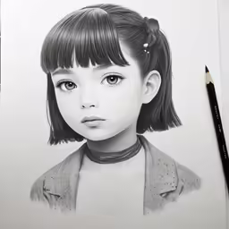 a drawing of a little girl with bangs