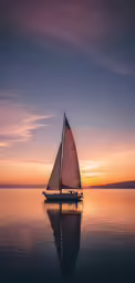 a sailboat is in the water with a bright sky
