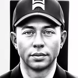 a baseball player with his hat on posing for a photo