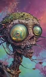 an alien or human head has been altered to be a creepy figure