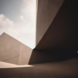 a shadow cast on the side of a large cement structure