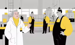 a drawing shows two men talking to each other