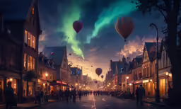 people are walking through the old town street