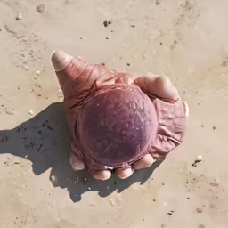a persons hands holding something in it on the ground