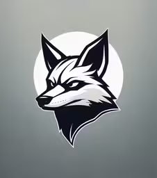 a fox head with a circle in the background,the head of a fox in front of a full moon