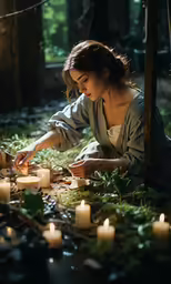 an image of a woman playing with some candles