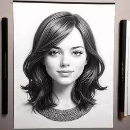 a black and white photo of a girl with bangs