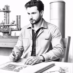 a man in a suit writing on a table