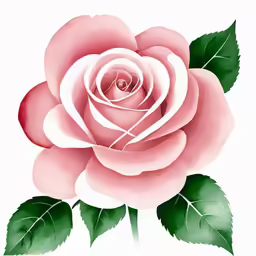 a painting of a single pink rose with leaves