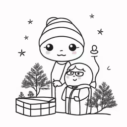 two children on a snowy hill coloring