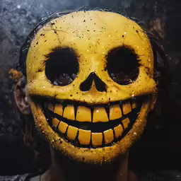 a person has a yellow mask and face painted