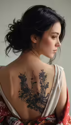 a woman that has a tattoo on her back