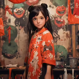 the young girl is dressed up like a witch
