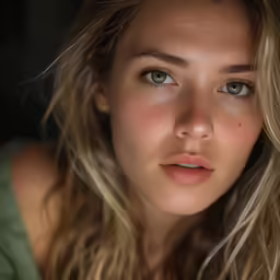 a close - up of a woman wearing light brown eyes