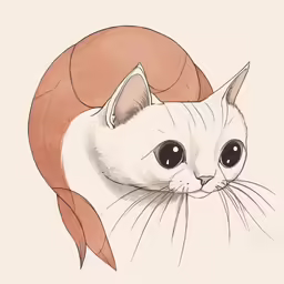 a painting of a white cat on a tan background