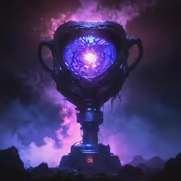 a giant vase in the middle of a barren field