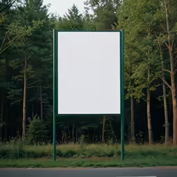 an empty white billboard next to a road