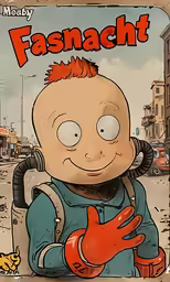 a cartoon character with gloves on his hand and an orange glove in his right hand