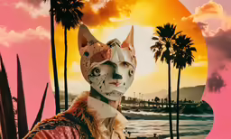 a painting of a cat wearing a mask