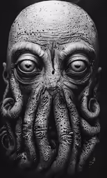 a black and white photo with an octopus on top