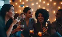 some ladies enjoying drinks and a man watching them